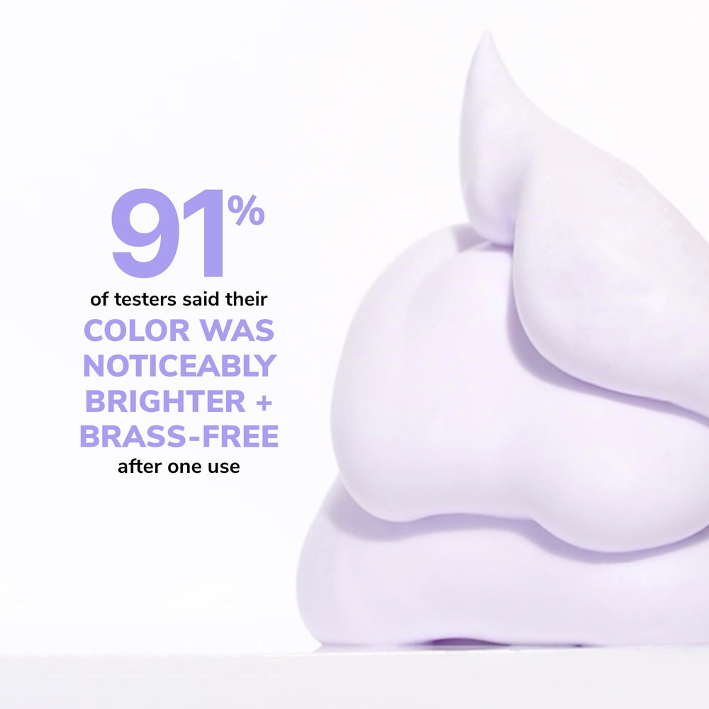 COLOR WOW Color Control Purple foam applied to hair to reduce brassiness.