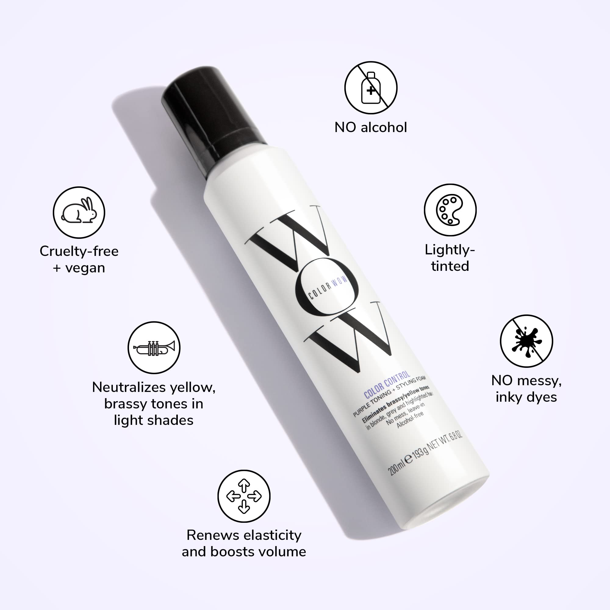 COLOR WOW Purple foam on wet hair while styling for easy use.