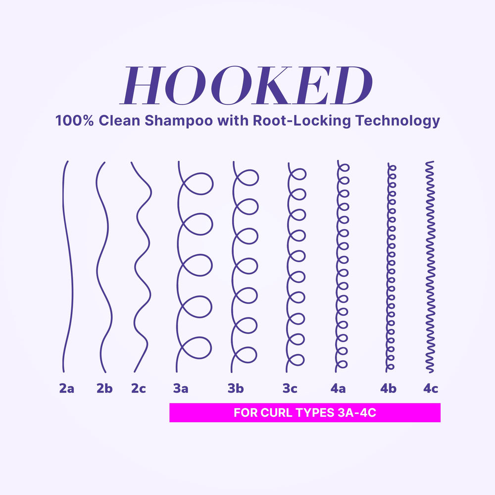Residue-free Curl Wow Hooked formula shown for all curl lovers seeking gentle cleansing