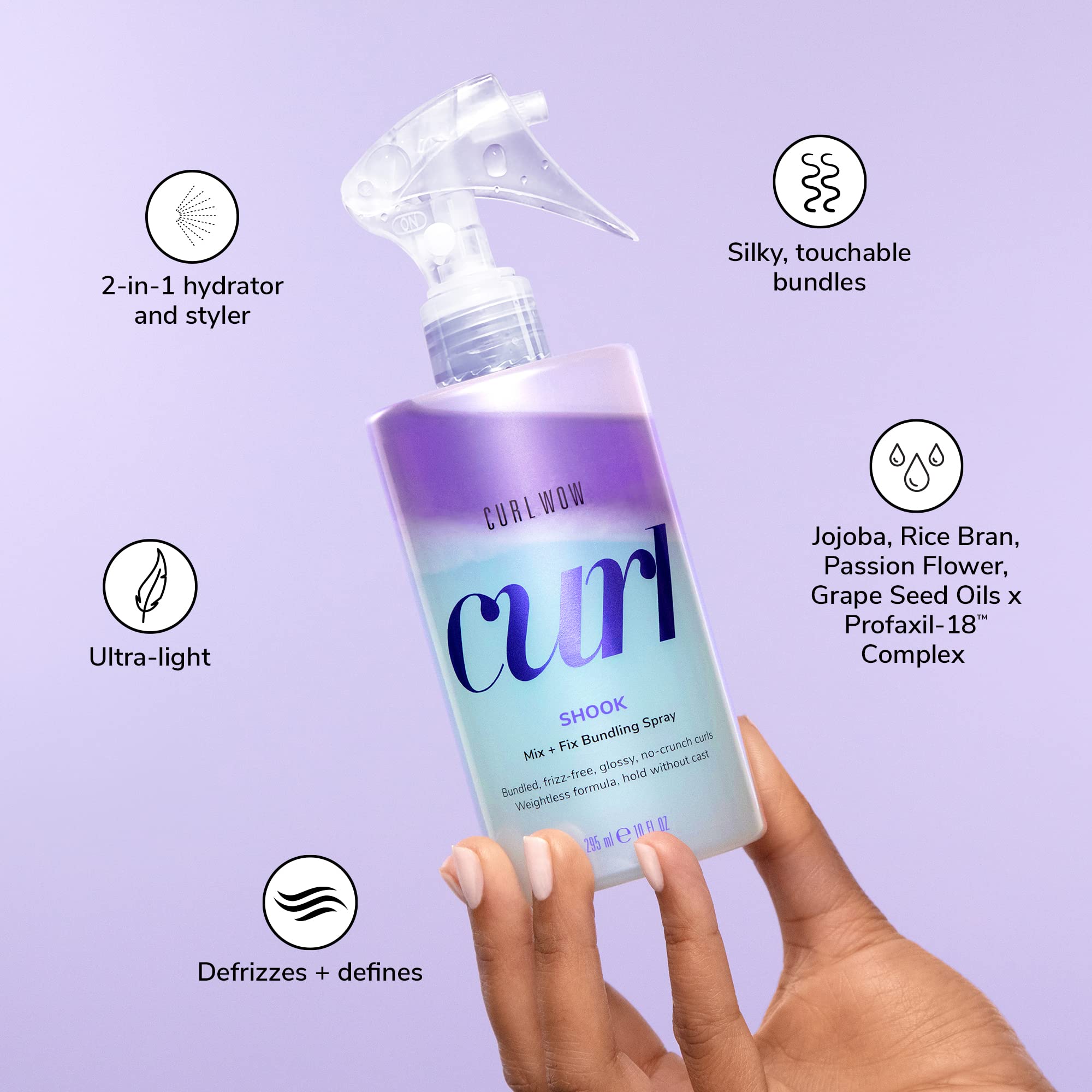 COLOR WOW Curl Wow Shook frizz control for smoother hair.