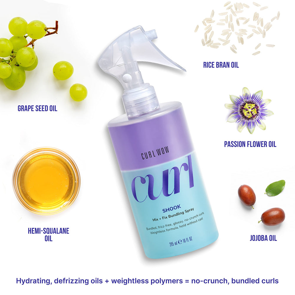COLOR WOW Curl Wow Shook glossy finish on hydrated curls.