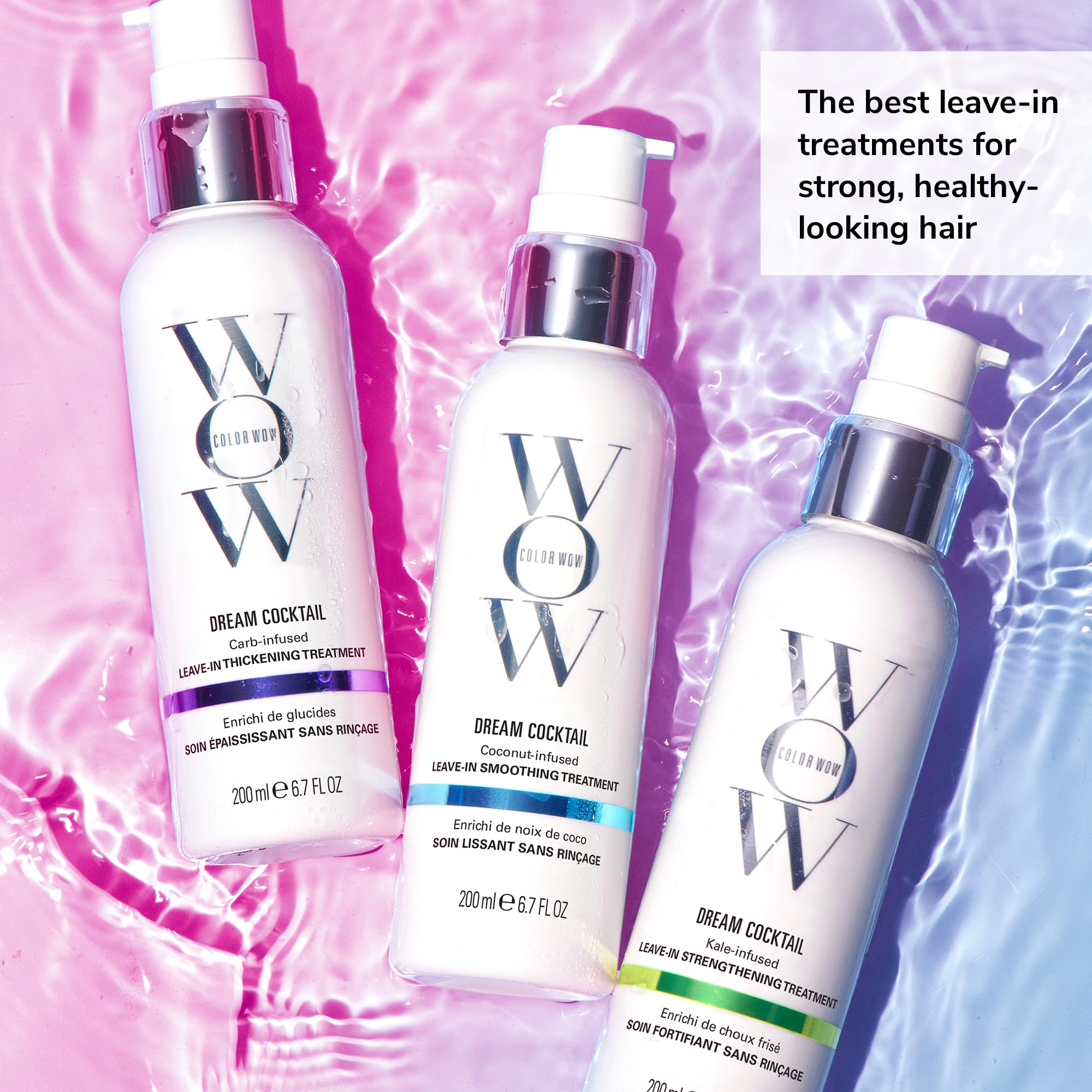 COLOR WOW Dream Cocktail Kale Leave-In hair application shows easy distribution through strands.