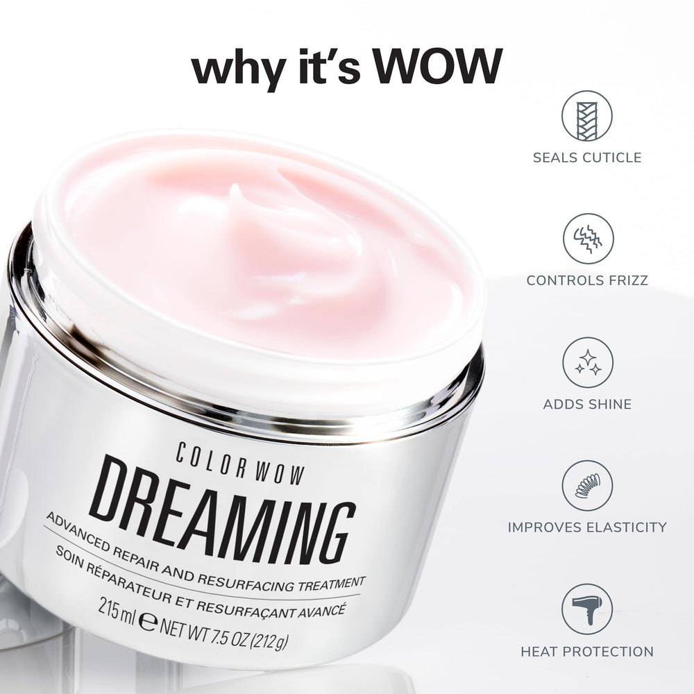 Color Wow Dreaming application on hair shows even distribution.