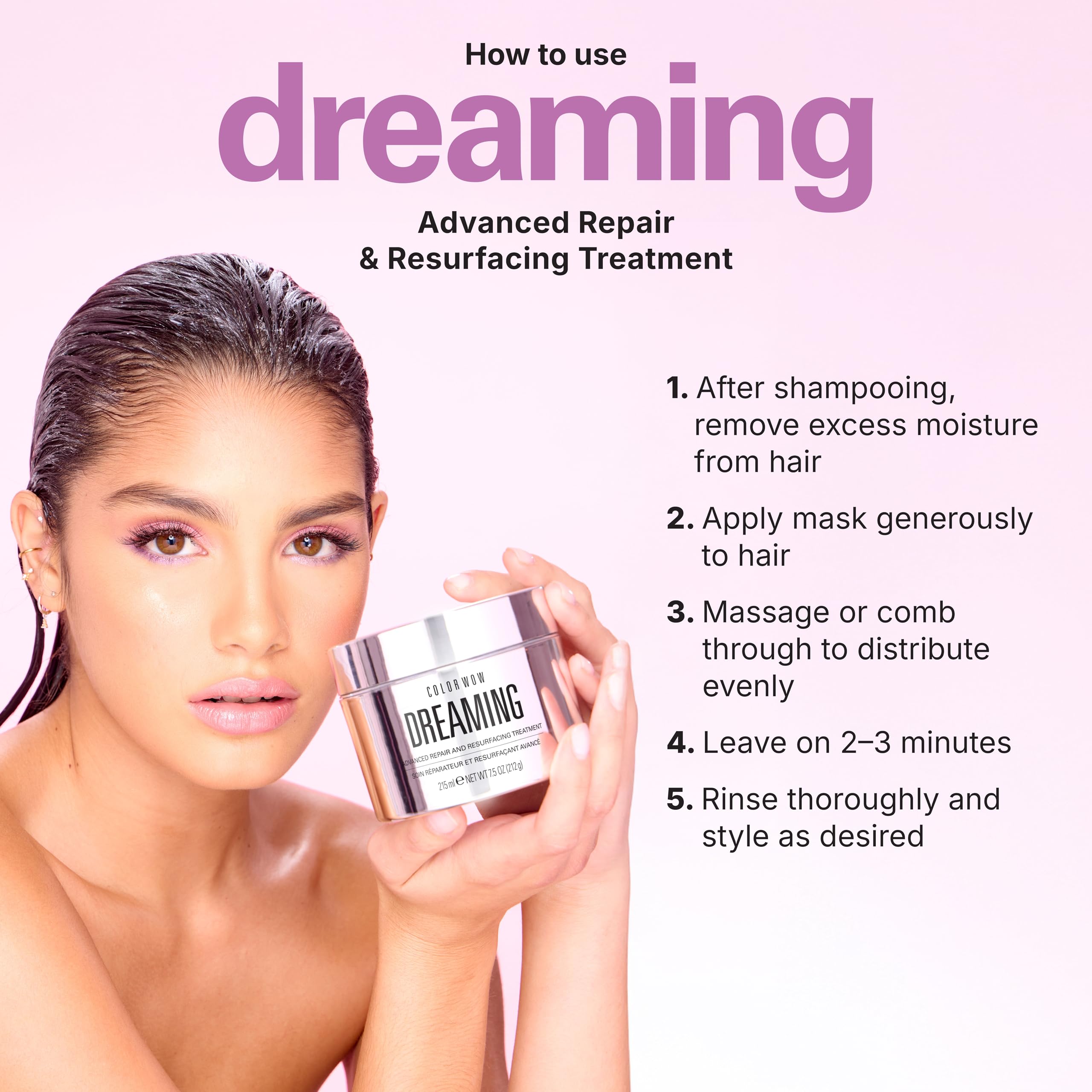 Color Wow Dreaming glassy silky strands suggest smoothing and shine.