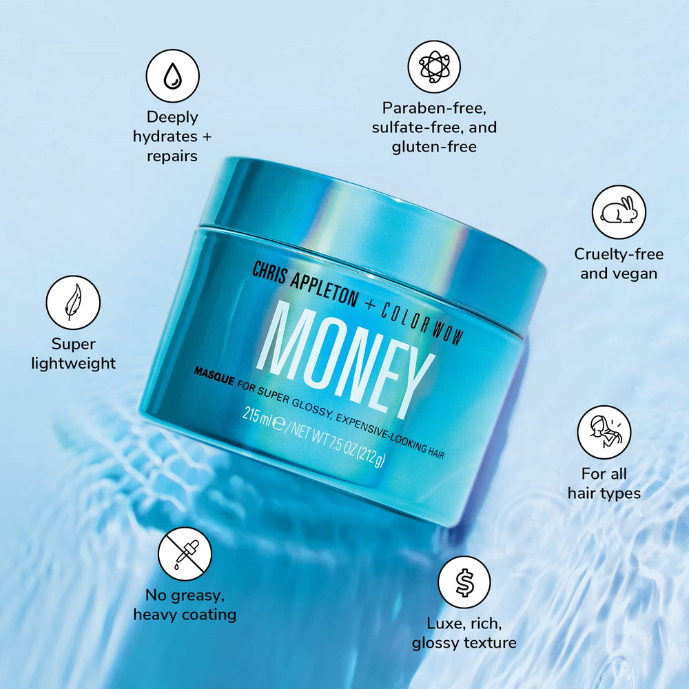 Color Wow Money Masque application on hair demonstrates deep penetration and rapid hydration.