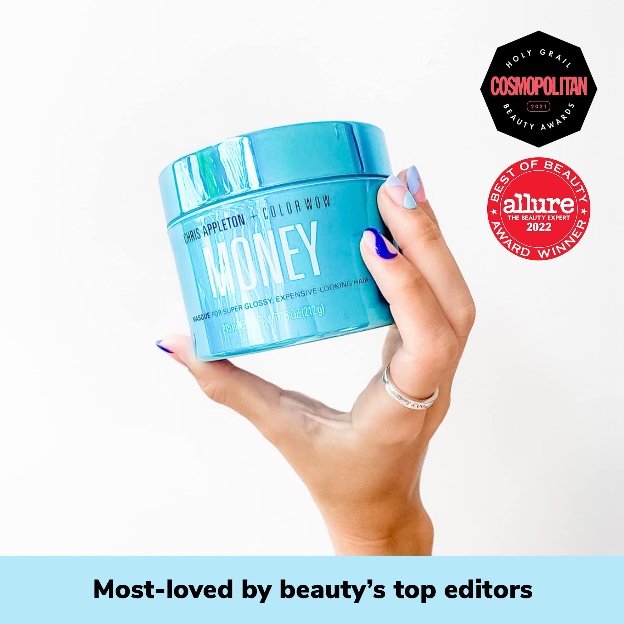 Color Wow Money Masque blue sea kale highlights nutrient-rich ingredient for strength.