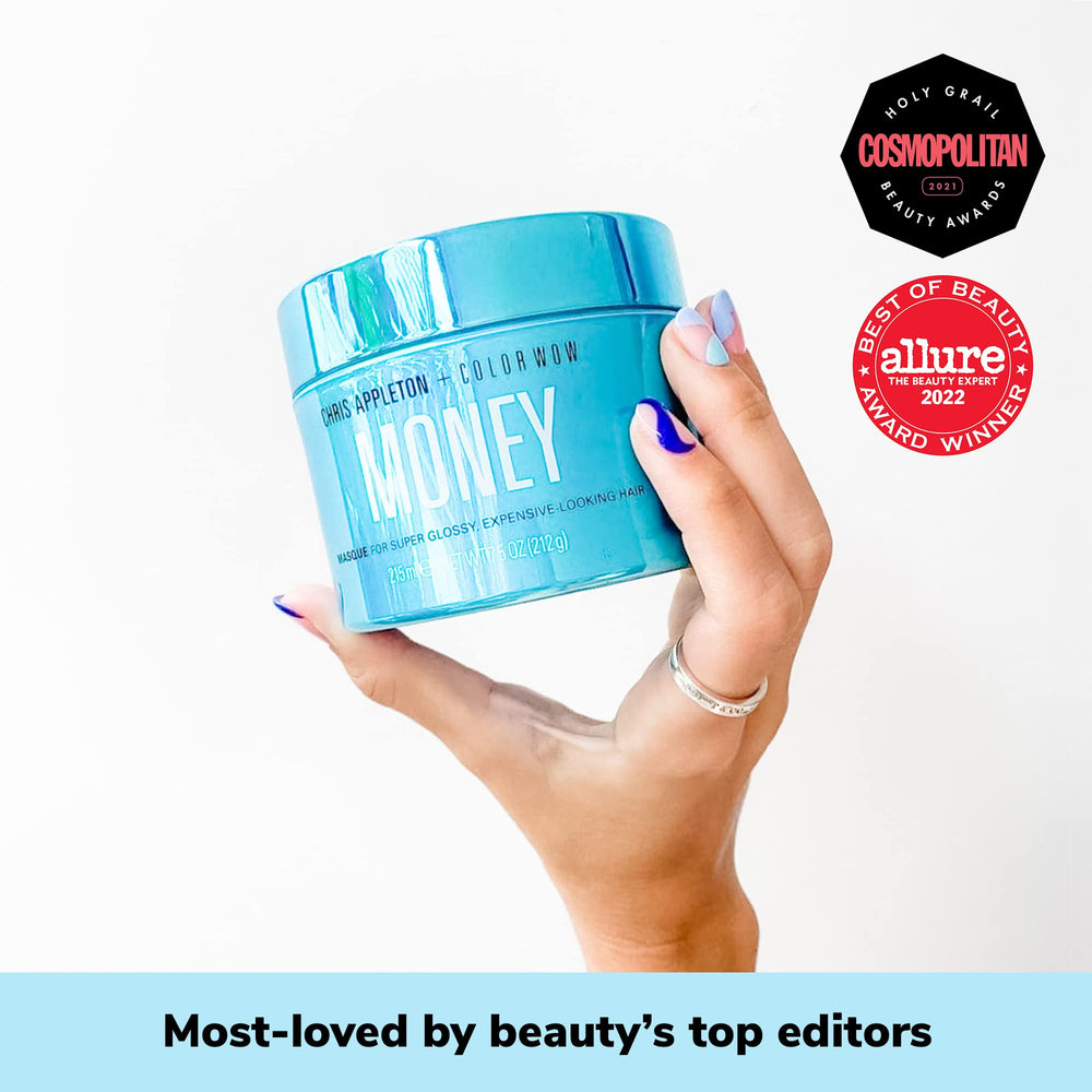 Color Wow Money Masque blue sea kale highlights nutrient-rich ingredient for strength.