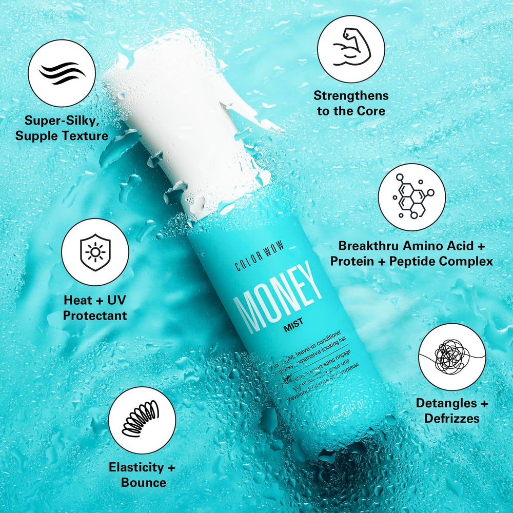 COLOR WOW MONEY MIST frizz control for calmer strands in humidity.