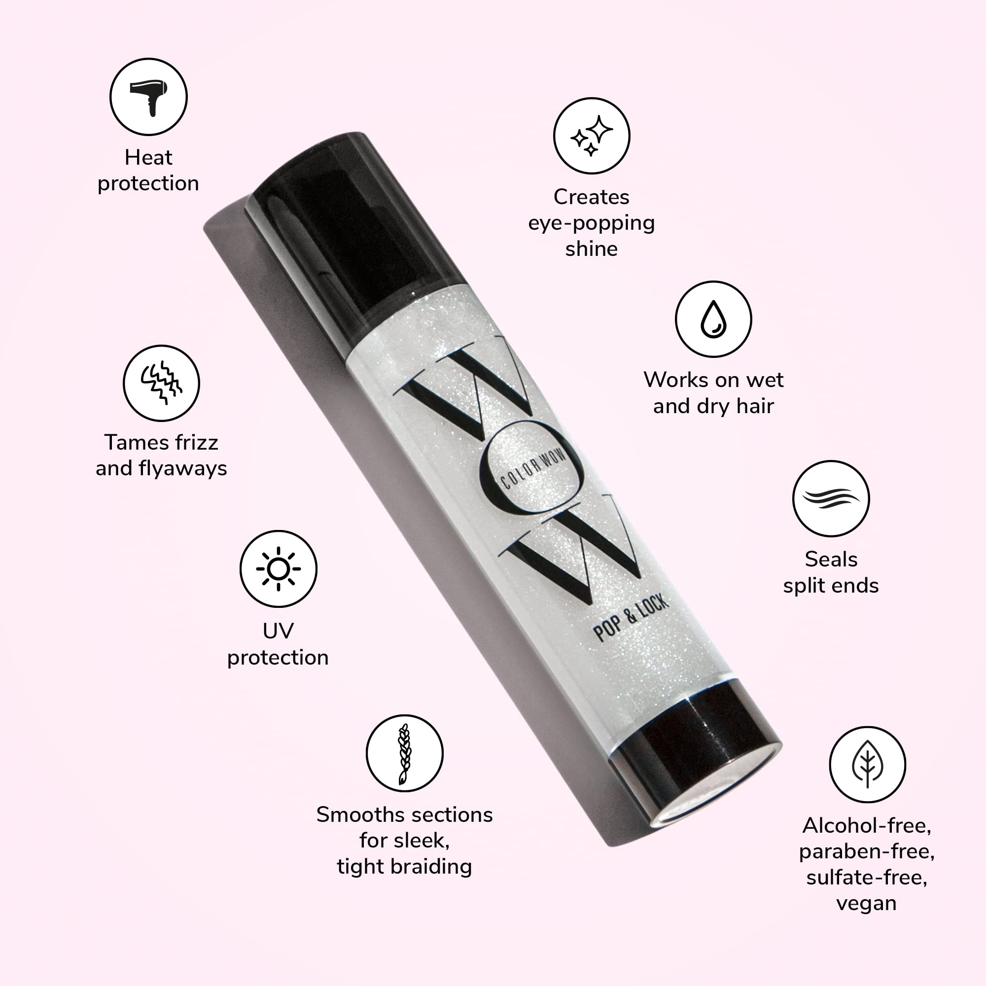 COLOR WOW Pop + Lock serum texture for feather-light glide and frizz control