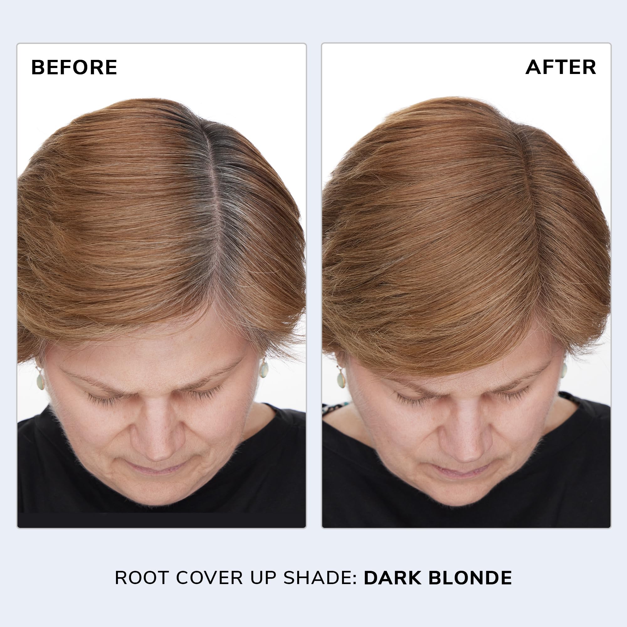 COLOR WOW Root Cover Up dark blonde application brush blends into hair seamlessly.