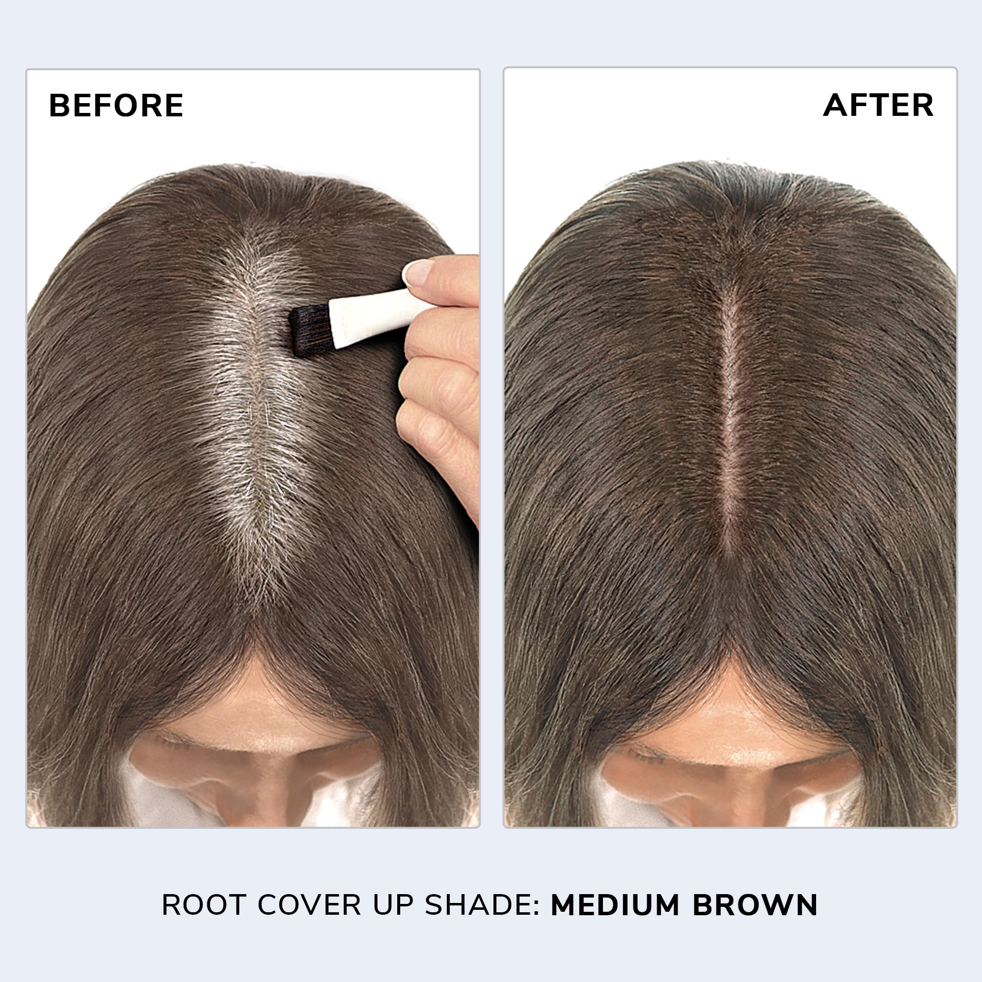 COLOR WOW Root Cover Up on hair roots blends seamlessly without dyes.