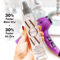 Color WOW Speed Dry applied to damp hair to enhance elasticity during styling