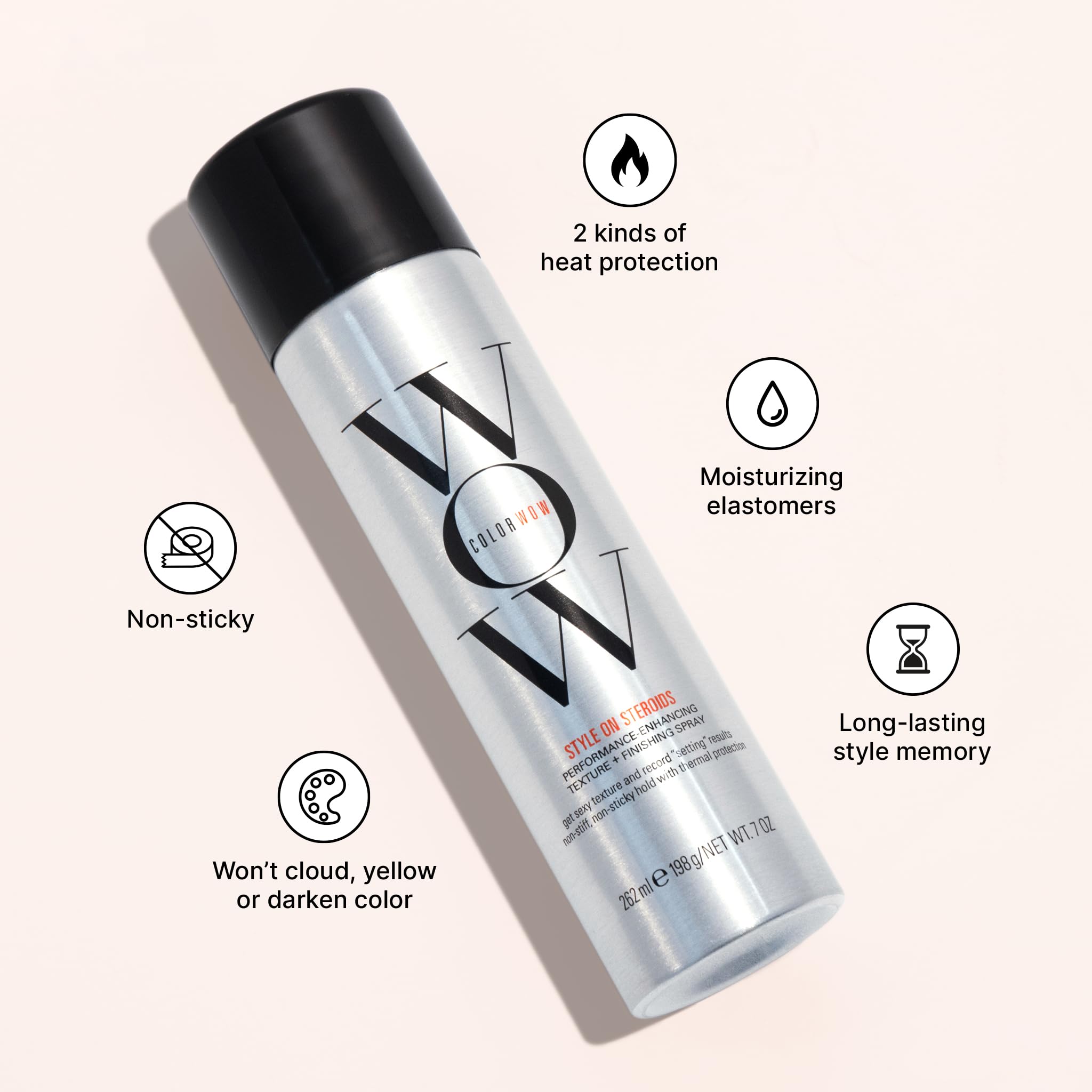 COLOR WOW STYLE ON STEROIDS texture spray adds texture for easy styling.