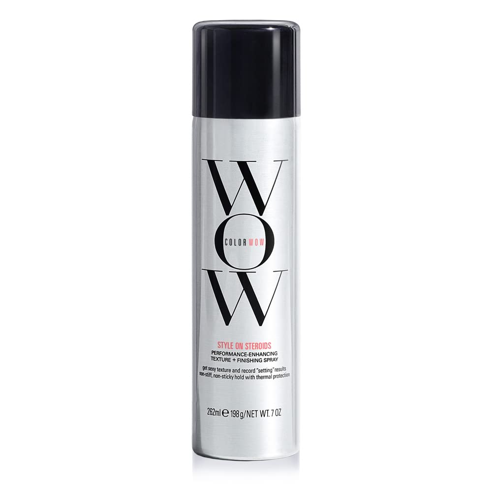 COLOR WOW STYLE ON STEROIDS texture spray boosts volume without weighing hair down.
