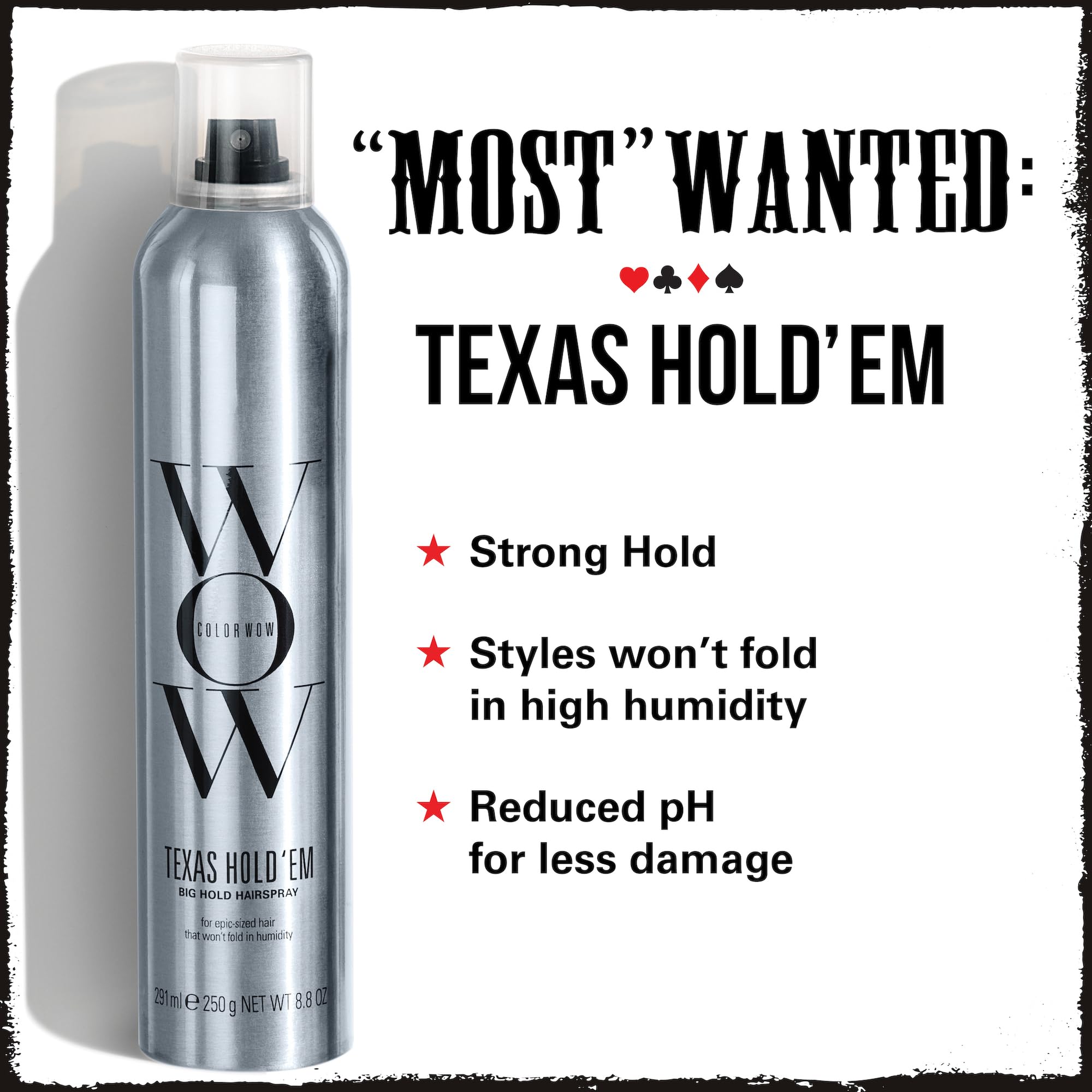 COLOR WOW Texas Hold 'Em Big Hold hairspray application close-up showing a brush-through finish.