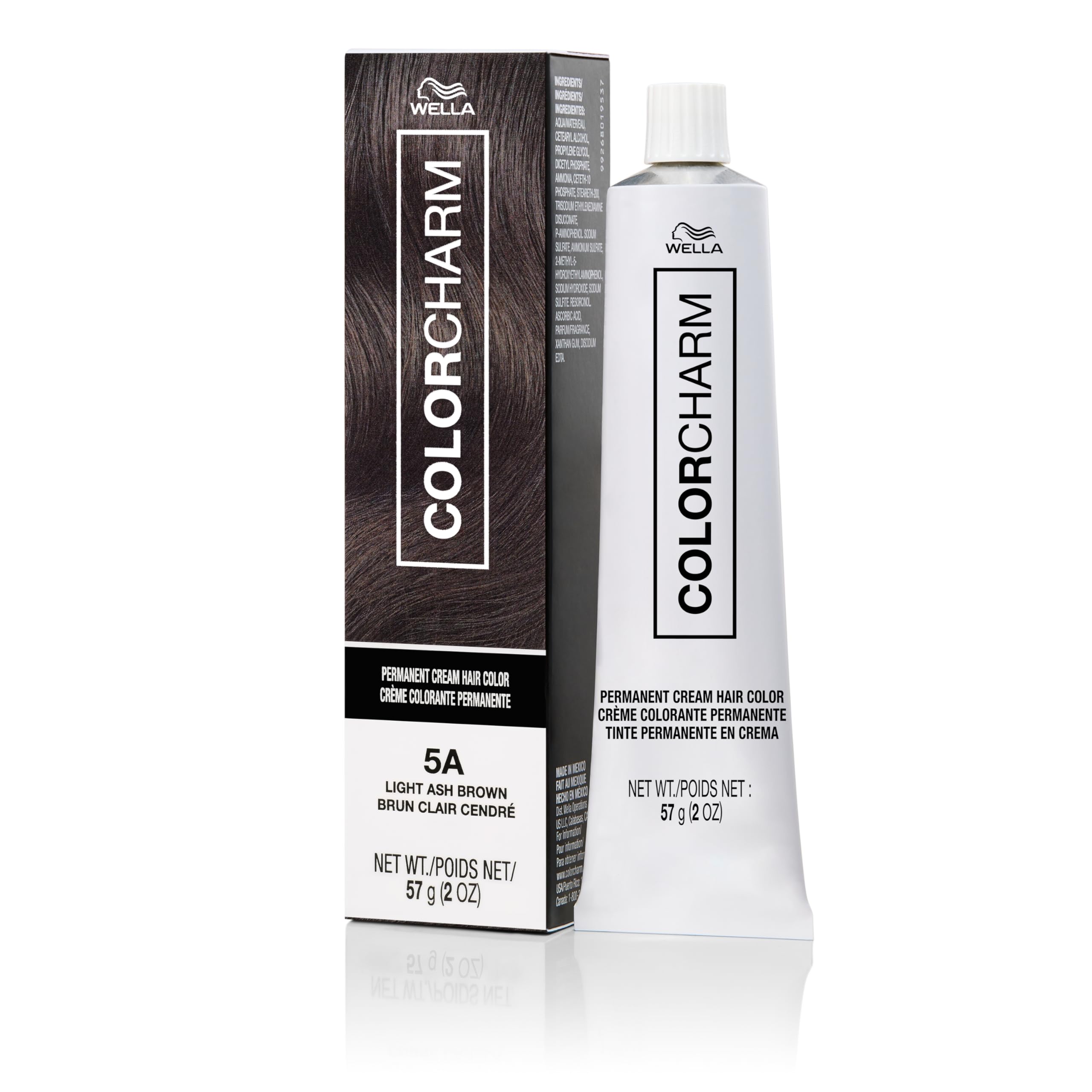 COLORCHARM permanent cream hair color bottle showing rich 5A light ash brown shade for even coverage