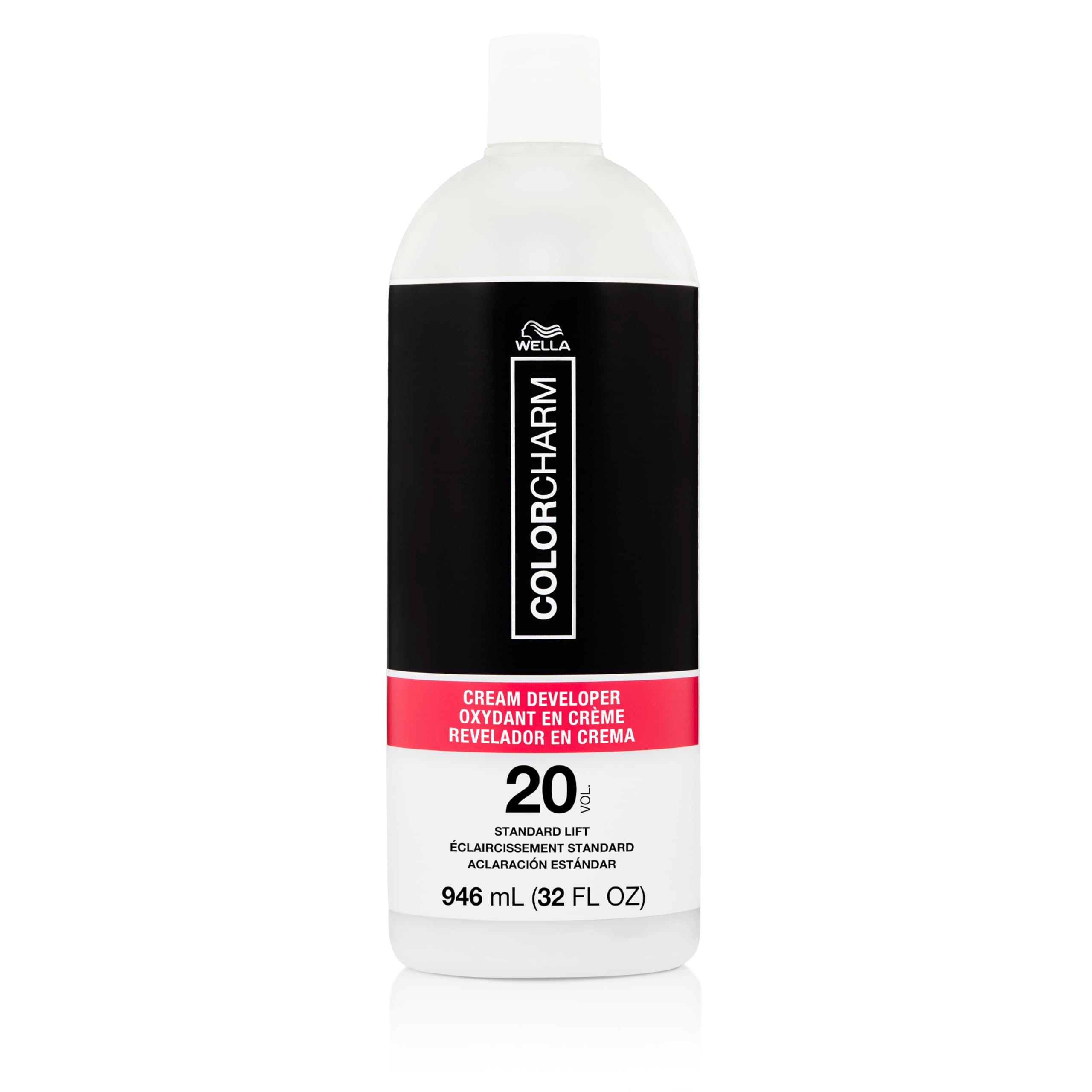 COLORCHARM Cream Developer bottle pour for even mixing and application.