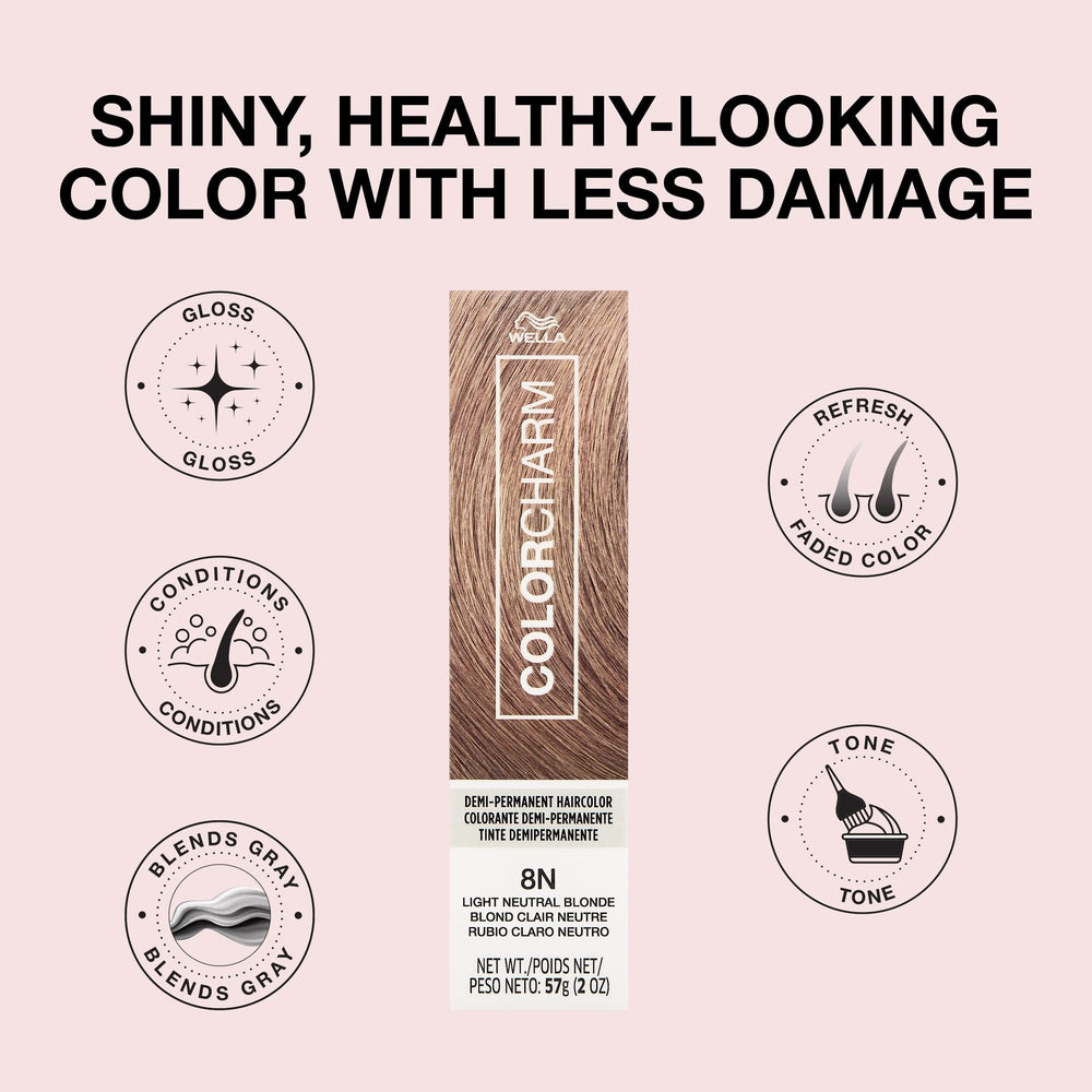 COLORCHARM Demi-Permanent 8N finished-tone reveals neutral blonde depth.