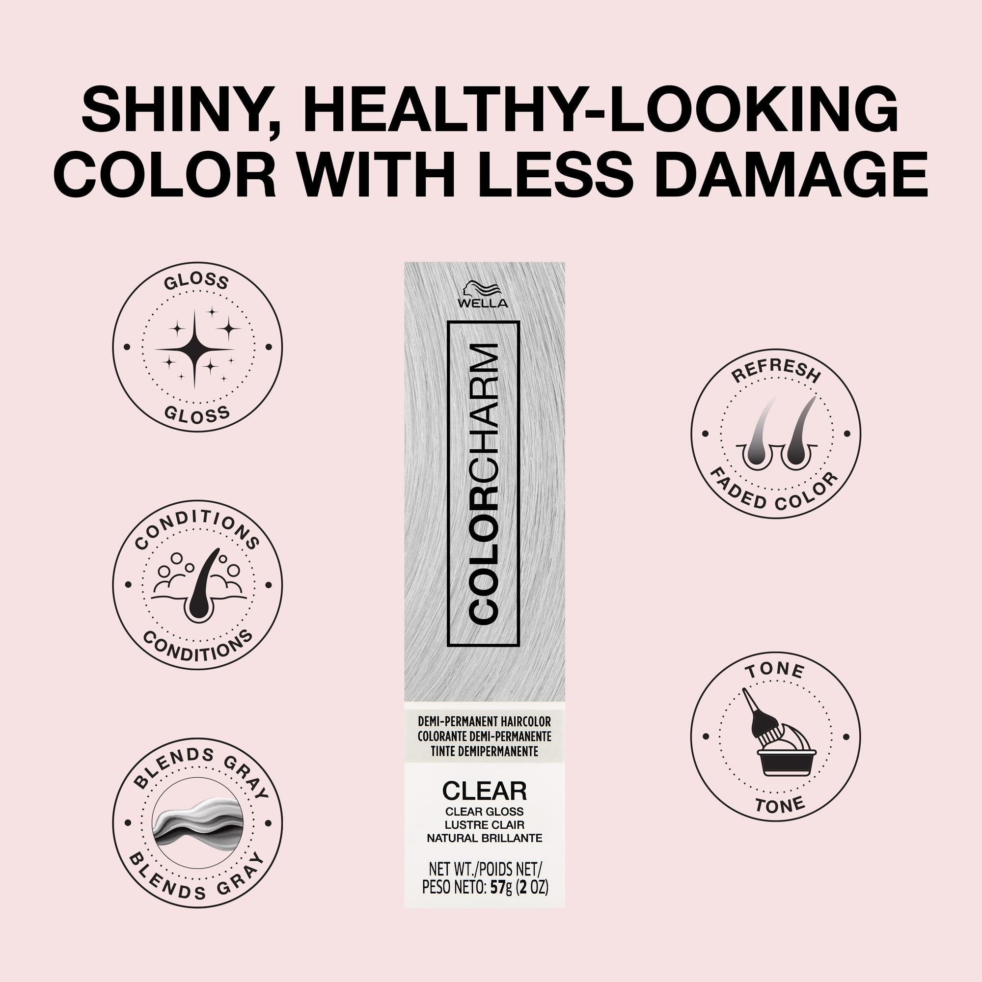 COLORCHARM Demi-Permanent Gloss Application demonstrates at-home shine boost.