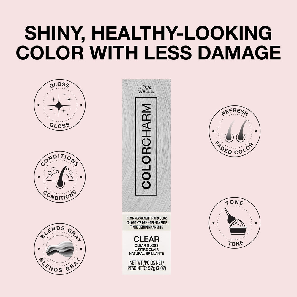COLORCHARM Demi-Permanent Gloss Application demonstrates at-home shine boost.