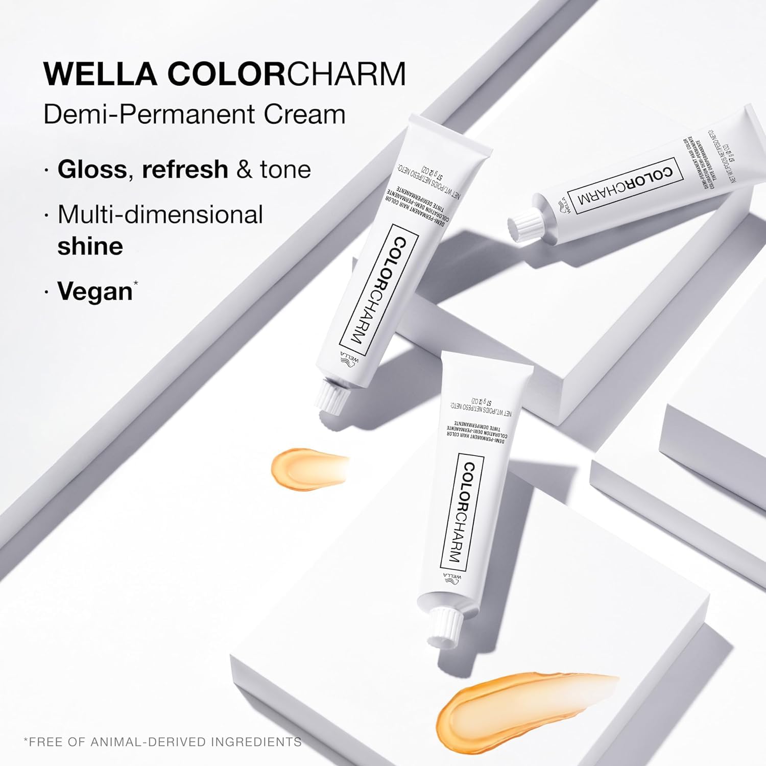 Hair displays a glossy finish after ColorCharm Demi Permanent 7N color touch.