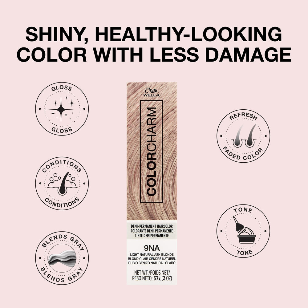 COLORCHARM 9NA gloss application demonstrates shine on light natural blonde hair