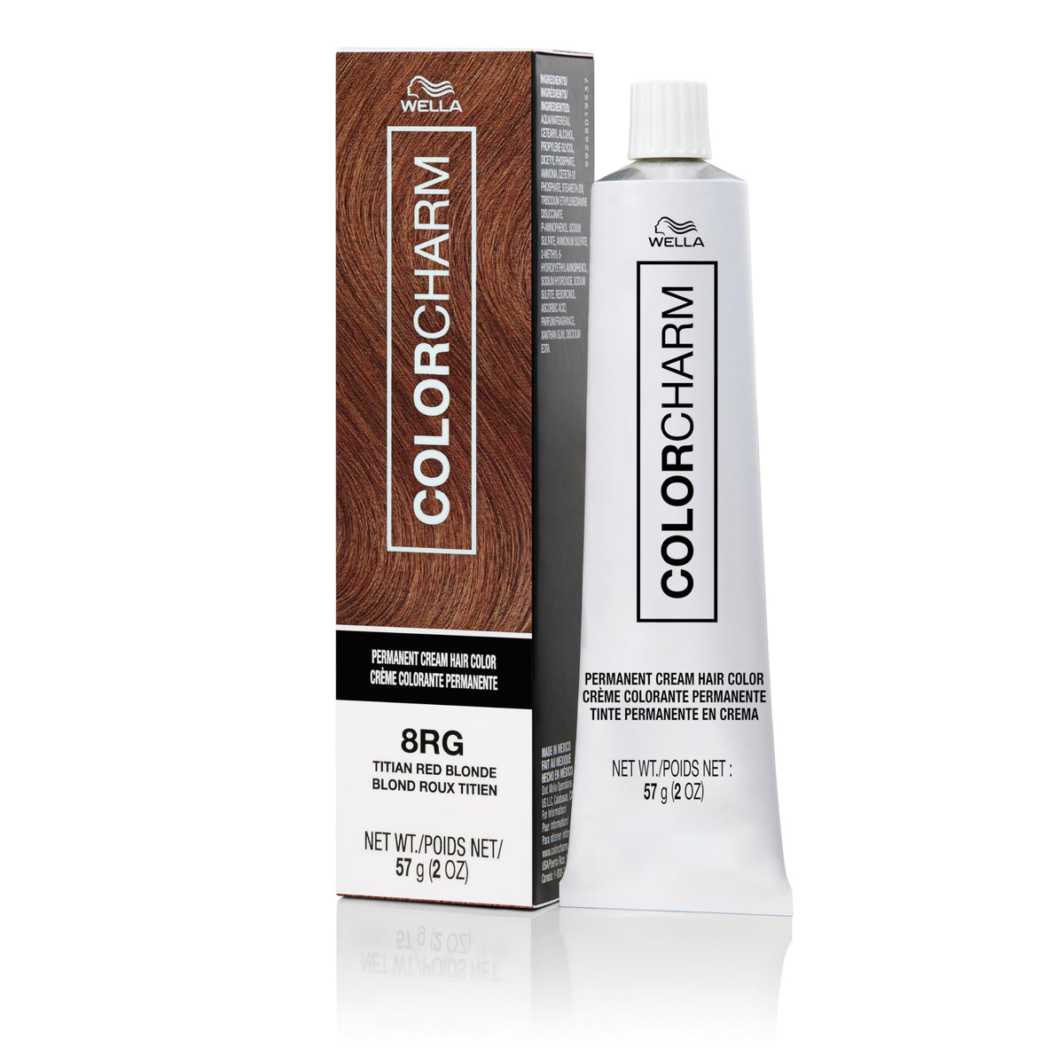 COLORCHARM Permanent Cream Hair Color bottle with 8RG Titian Red Blonde, for rich color and shine.