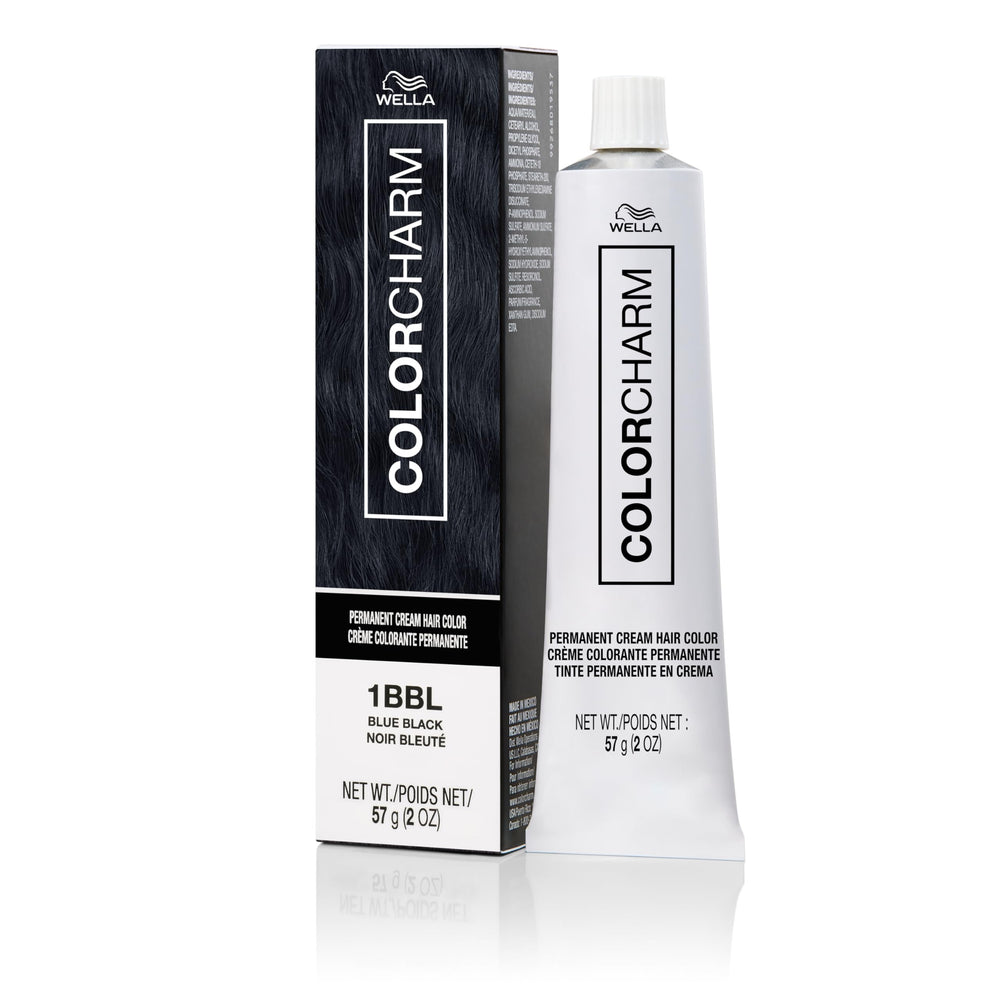 COLORCHARM Permanent Cream Hair Color packaging showcases Blue-Black shade for home color.