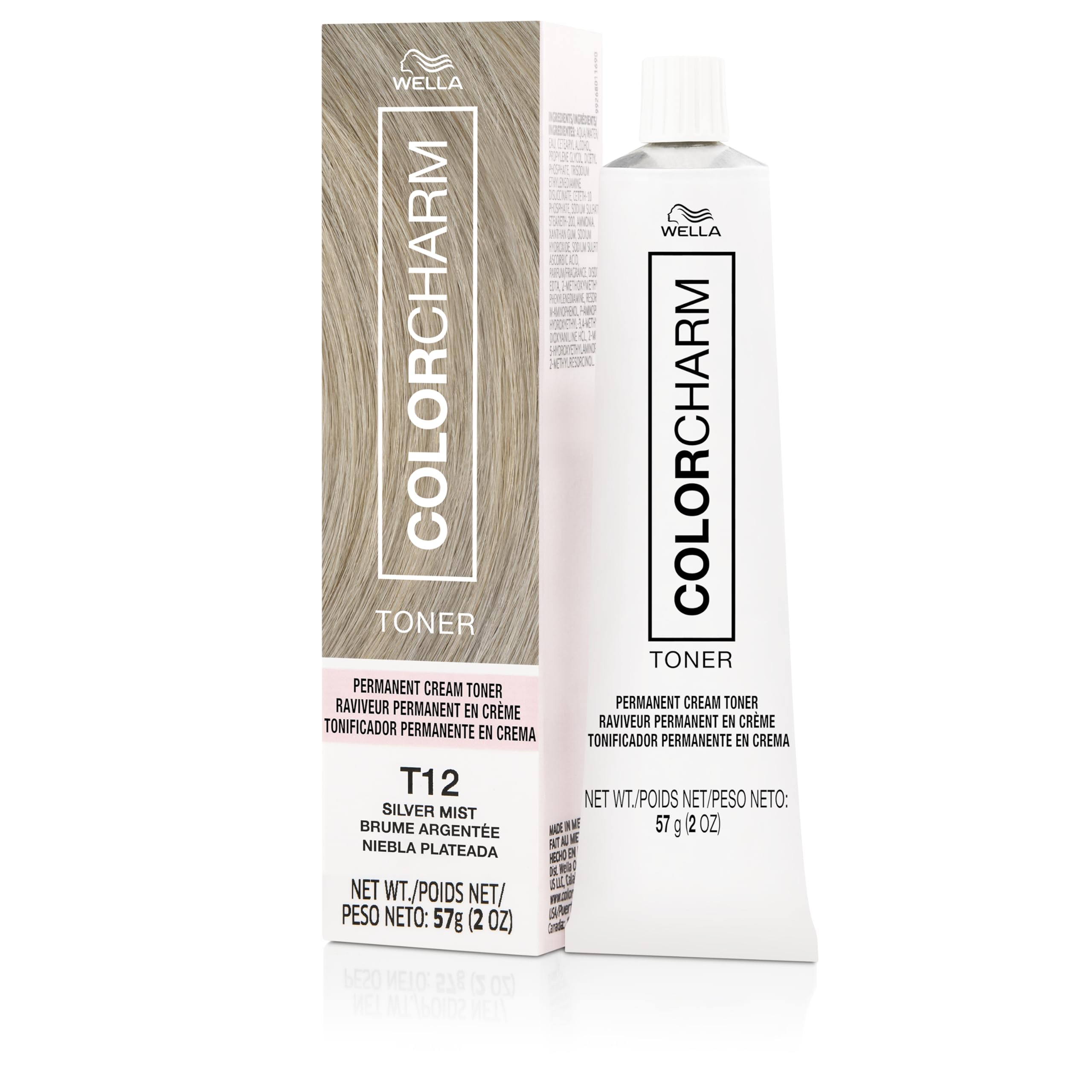 COLORCHARM Permanent Creme Toner T12 Silver Mist bottle neutralizes brass for cooler blonde tones