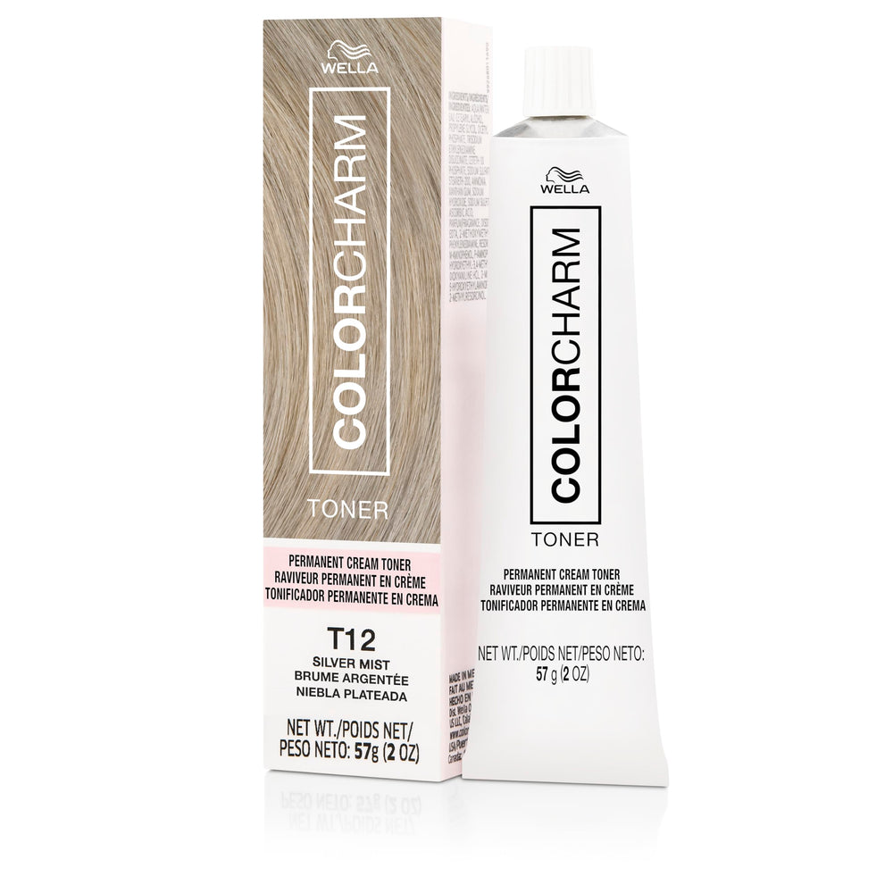 COLORCHARM Permanent Creme Toner T12 Silver Mist bottle neutralizes brass for cooler blonde tones