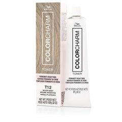 COLORCHARM Permanent Creme Toner T12 Silver Mist bottle neutralizes brass for cooler blonde tones