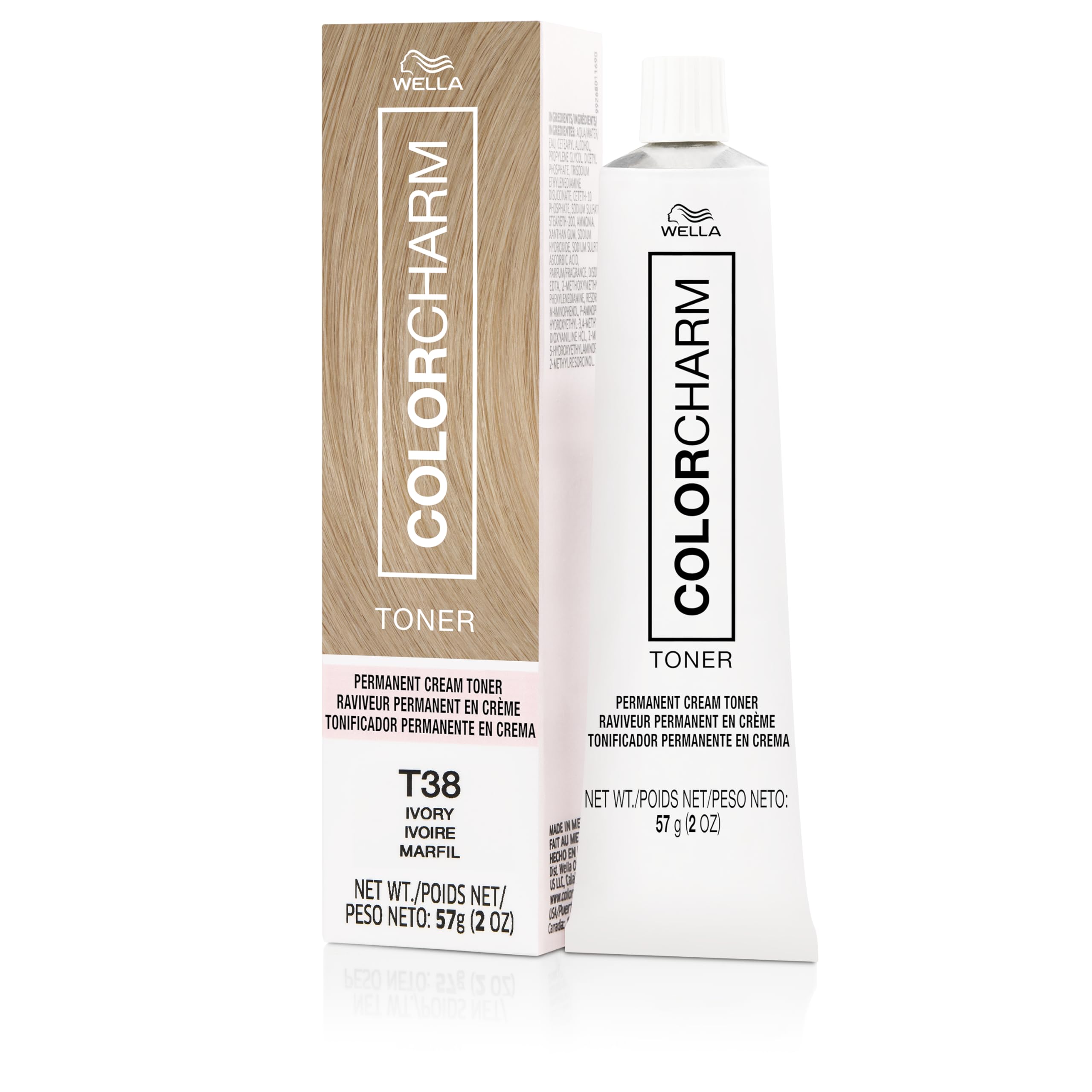 COLORCHARM Permanent Creme Toner T38 Ivory swatch neutralizes brass for cool blonde tones