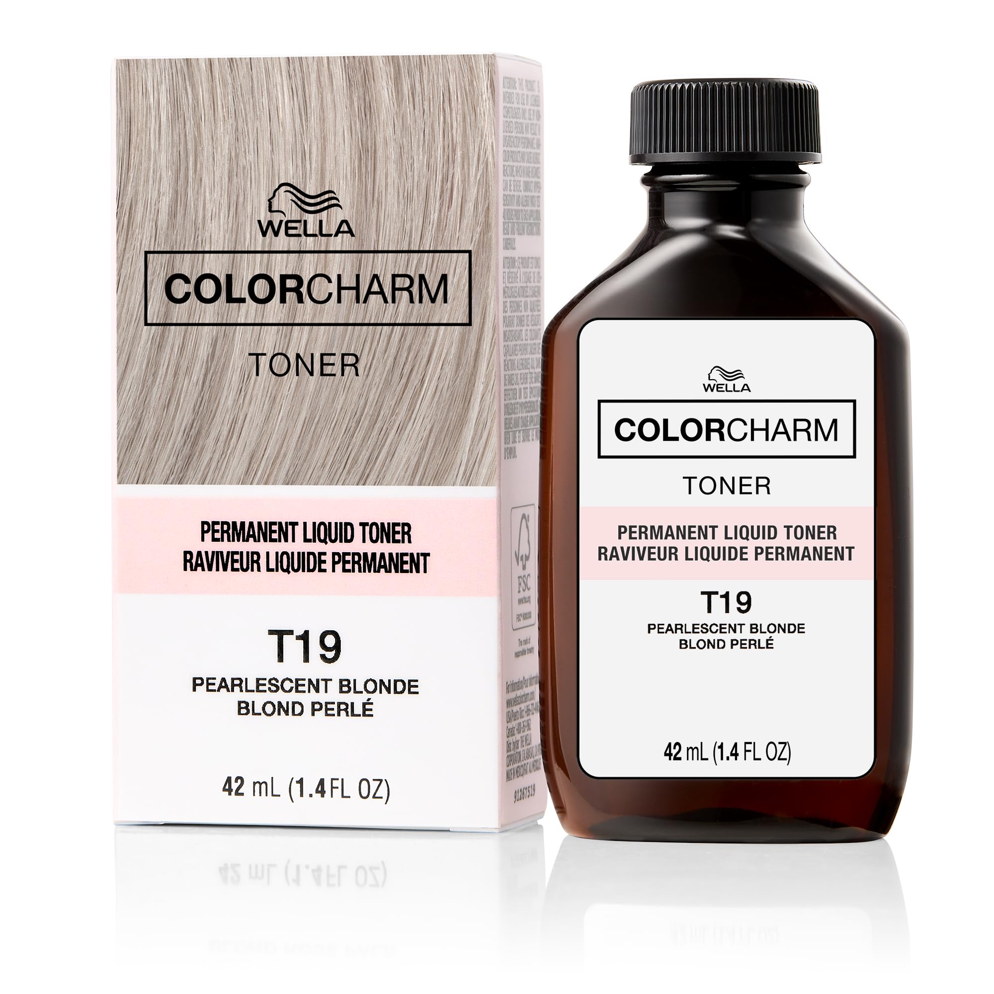 COLORCHARM Permanent Liquid Toner bottle pour for brass neutralization.