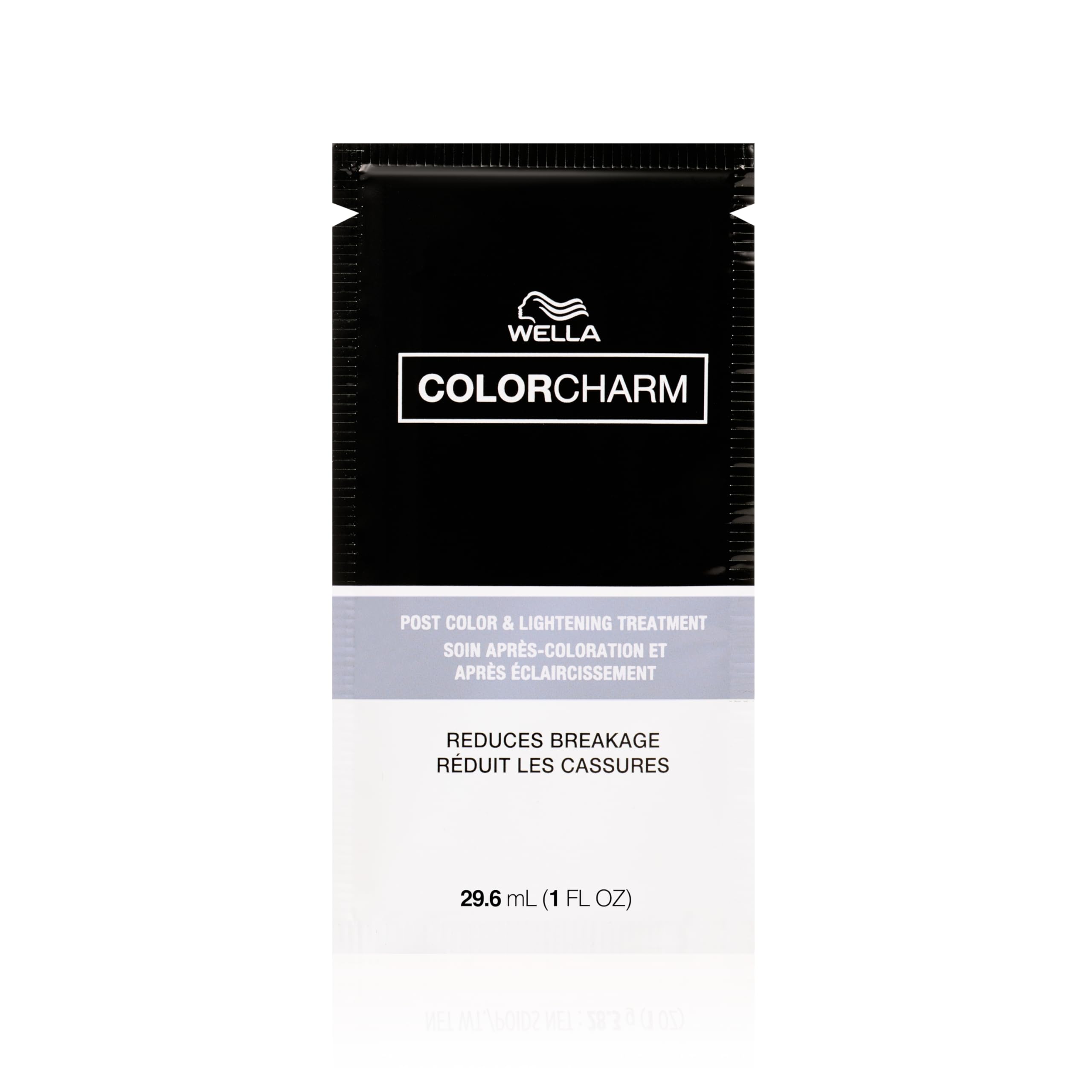 COLORCHARM Post Color & Lightening Treatment bottle pour shown, promoting bond strength and added shine.