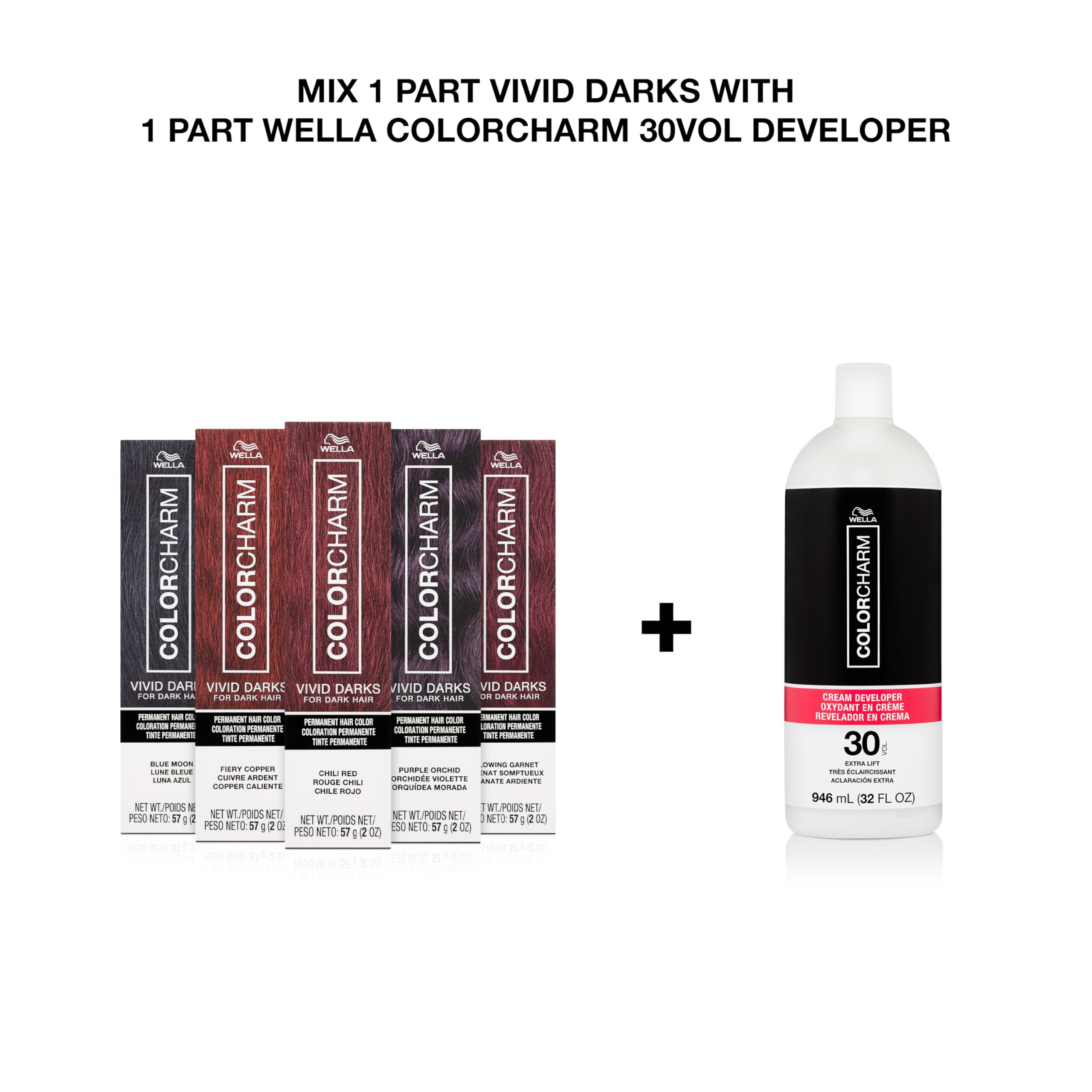 COLORCHARM VIVID DARKS cream dye tube shows vegan formula.