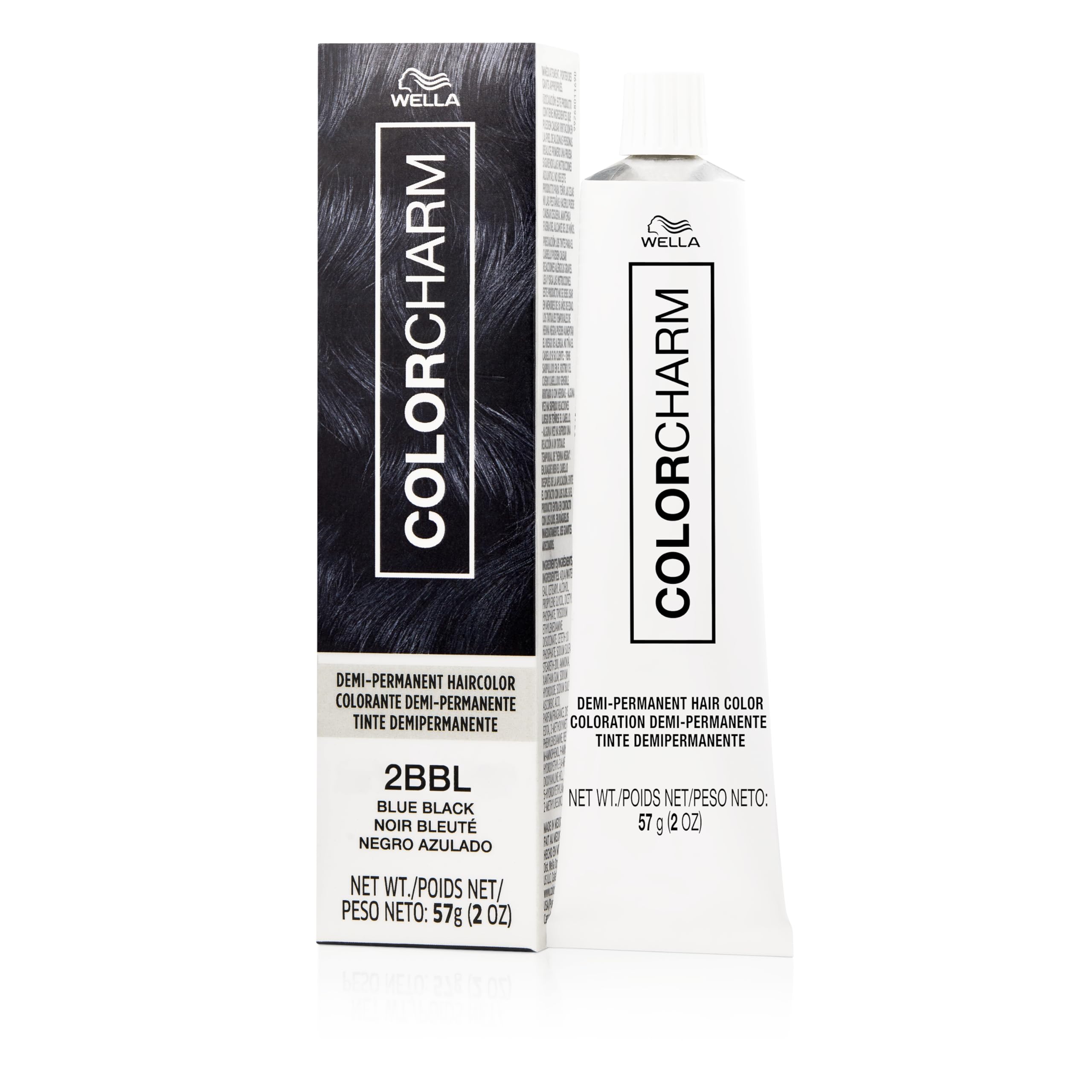 COLORCHARMS Demi-Permanent Blue-Black bottle close-up for glossy color