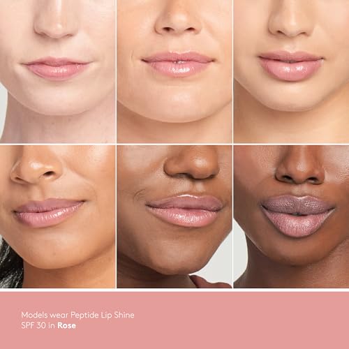 Colorescience Peptide Lip Shine Rose gloss on lips showing glossy finish