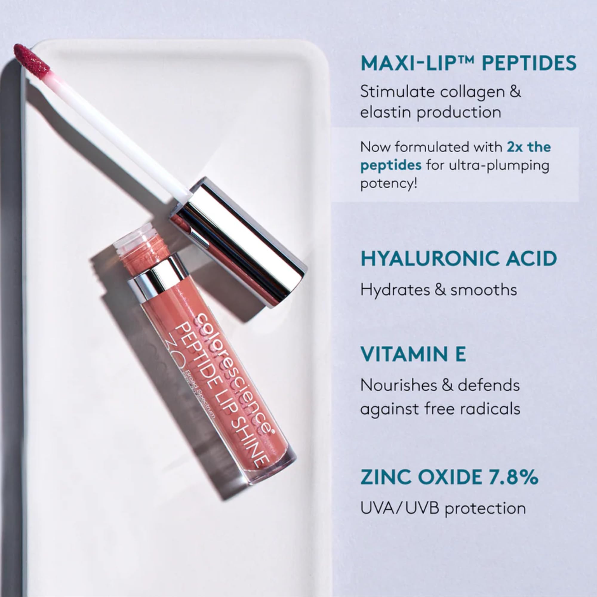Colorescience Peptide Lip Shine Rose SPF 30 indicator on packaging