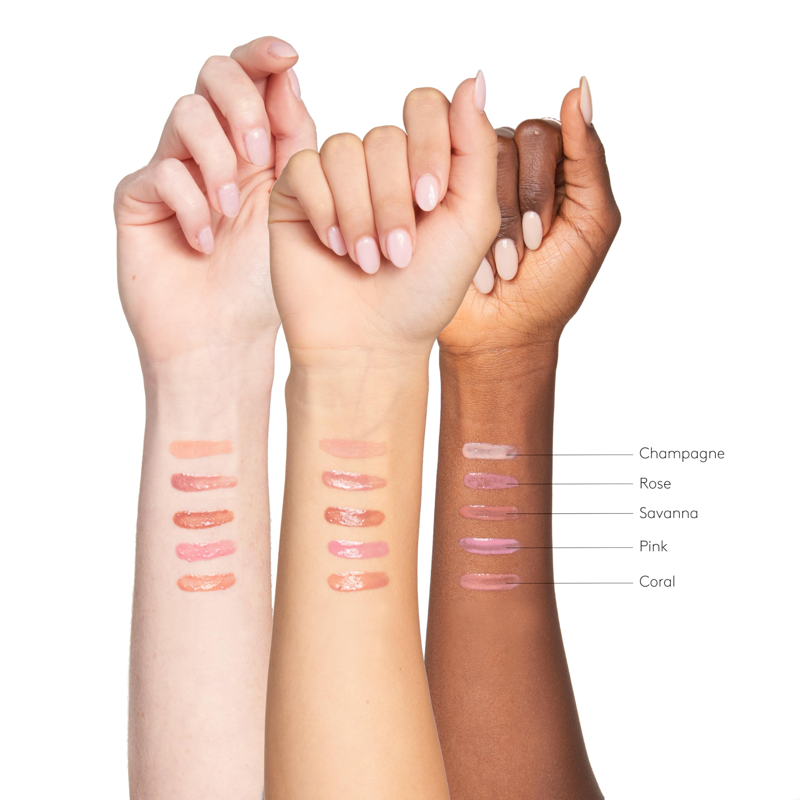 Colorescience Peptide Lip Shine Rose swatch on skin showing Rose shade