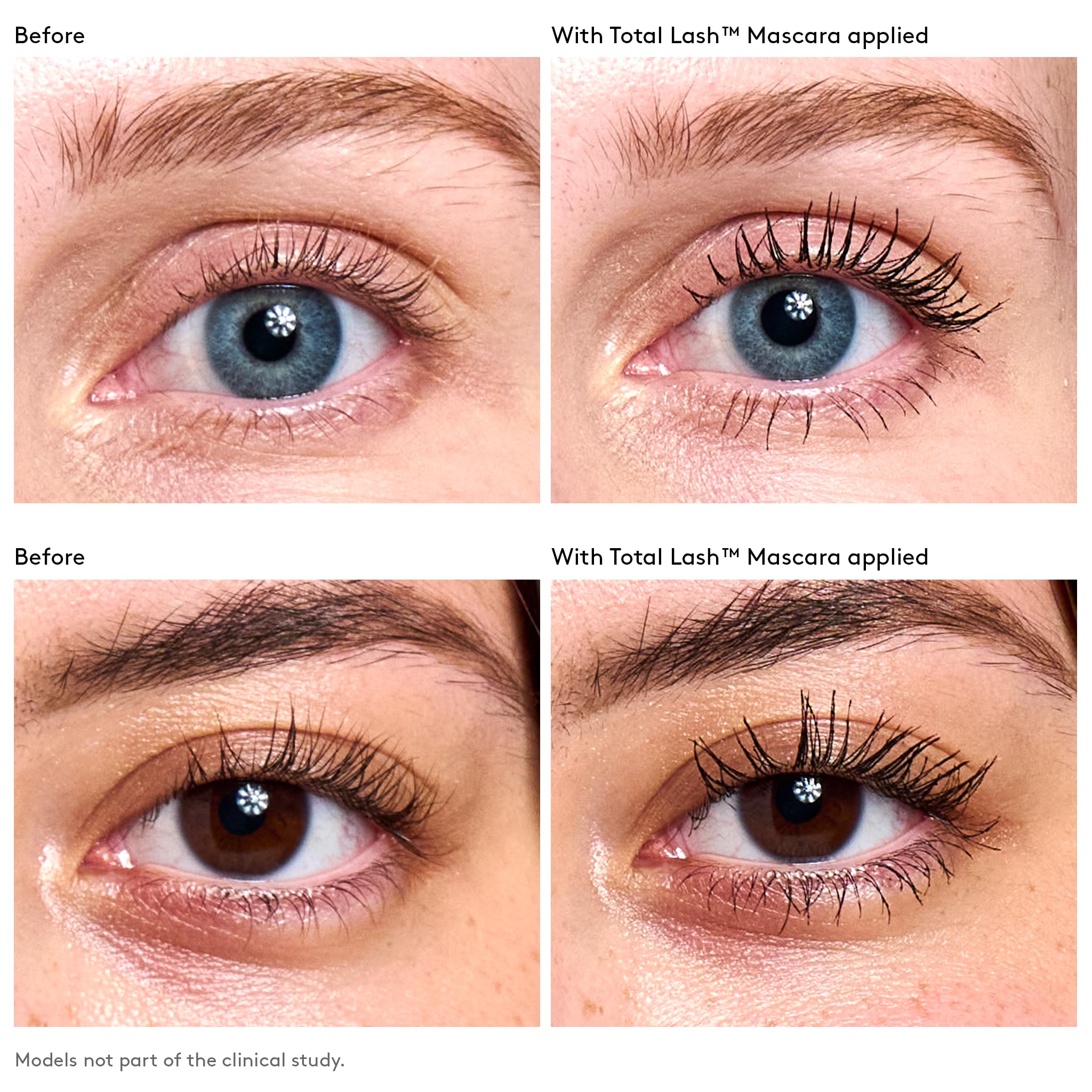 Colorescience Total Lash Mascara before and after with fuller-looking lashes.