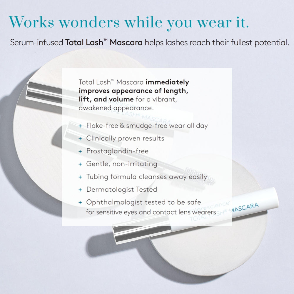 Colorescience Total Lash Mascara long-lasting finish on dark lashes.