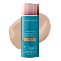 Colorescience Total Protection Face Shield Flex swatch demonstrating tone-adapting light shade blend