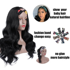 Colorful Queen headband wig close-up showing elastic band and wave texture