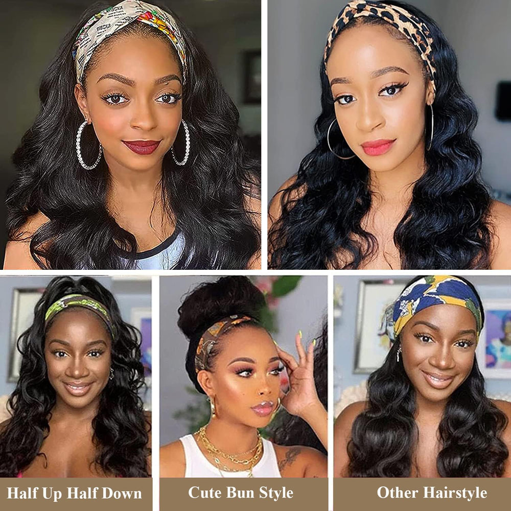 Colorful Queen headband wig with magic tape in action for quick wear
