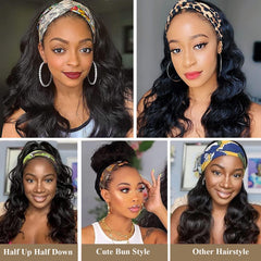 Colorful Queen headband wig with magic tape in action for quick wear