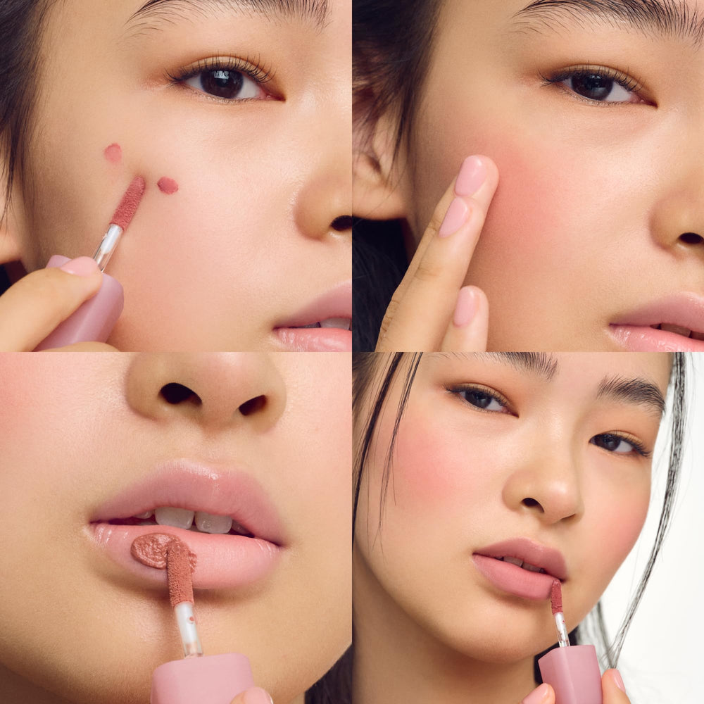 Aplicación fluida de COLORGRAM Nude Blur Tint para labios y mejillas.