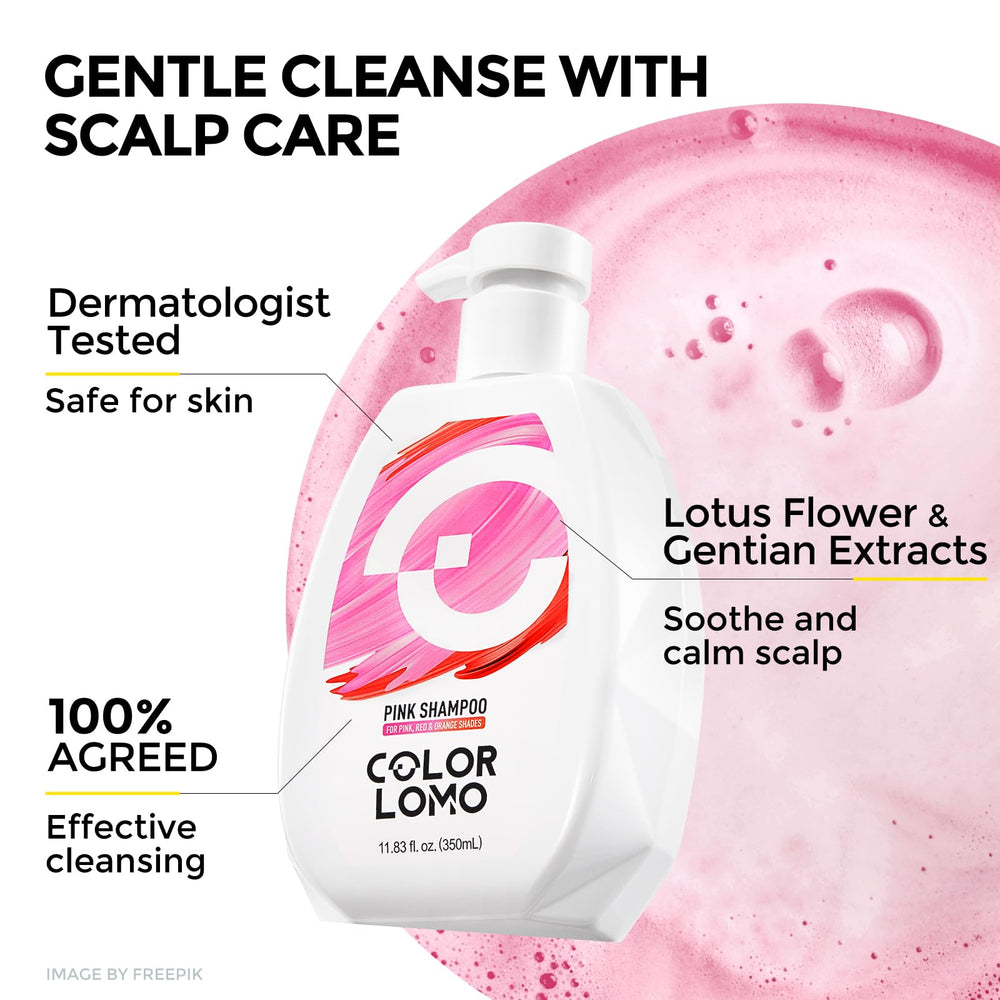 Colorlomo Color Maintenance Shampoo pink tube supports warm-toned hair care.