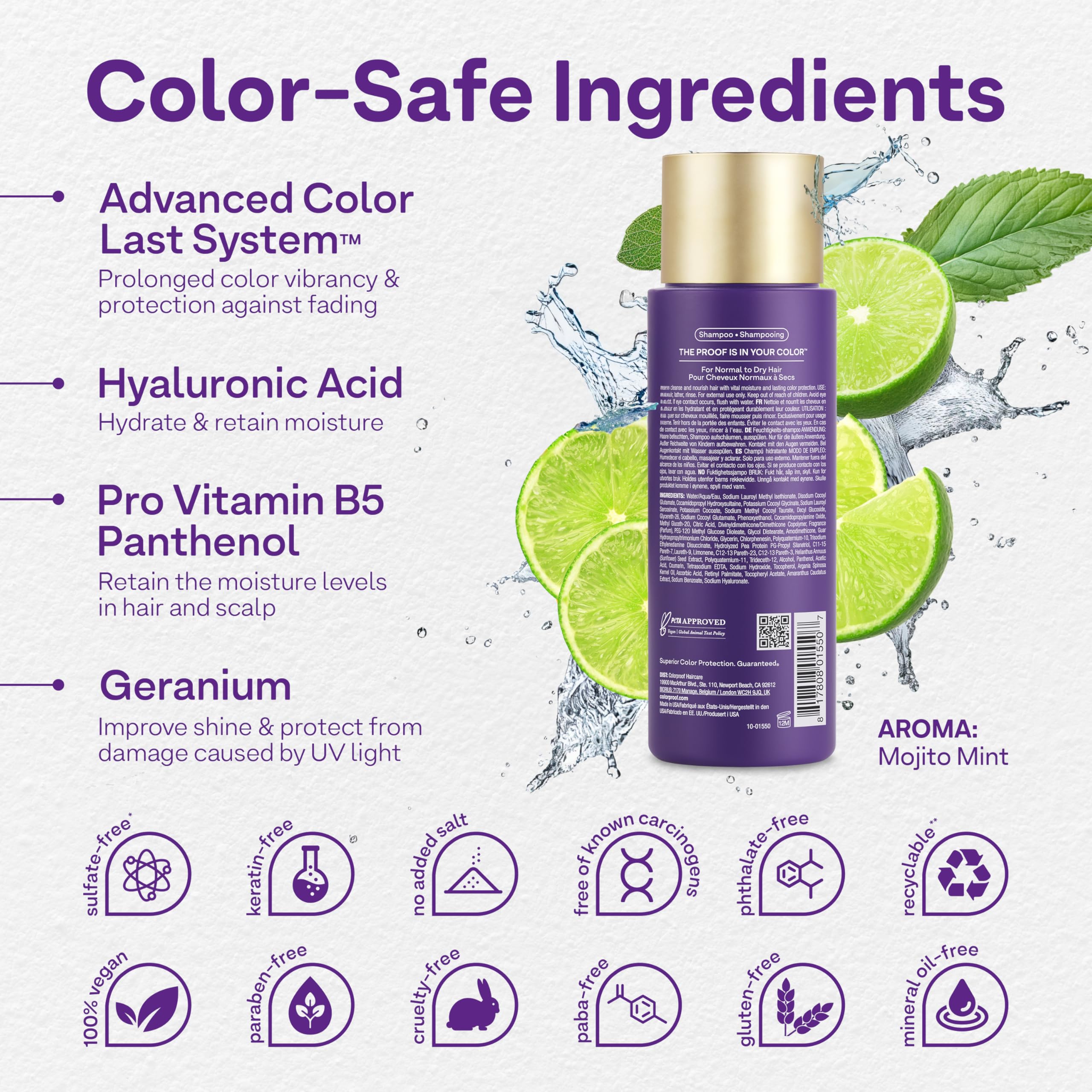 ColorProof Moisture Shampoo foamy lather demonstrating gentle cleansing