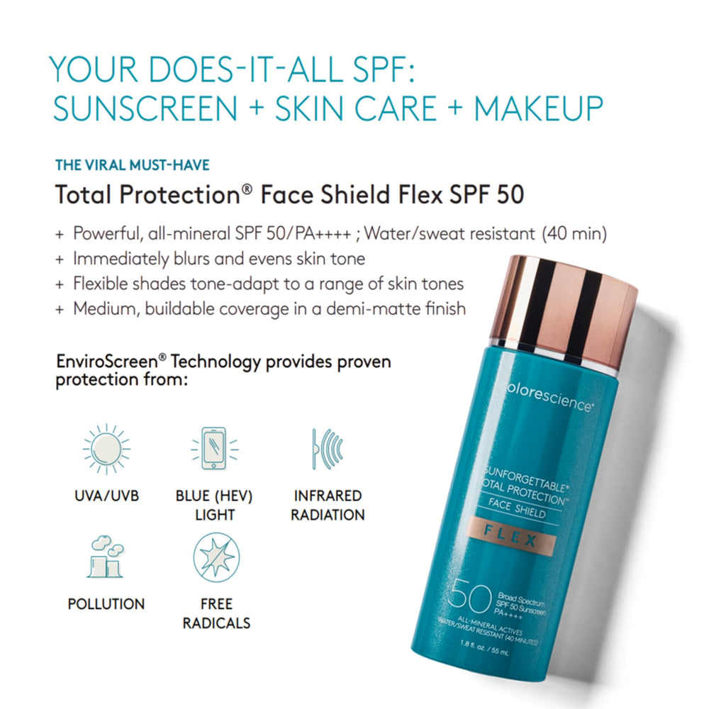 Colorescience Face Shield Flex SPF 50 texture close-up shows tone-adapting bloom