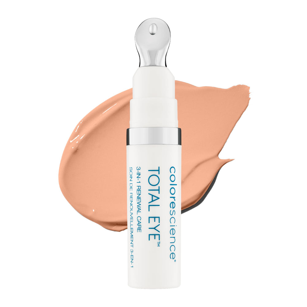 Colorescience Total Eye 3-in-1 Renewal Therapy bottle shows mineral SPF 35 protection for delicate eye skin